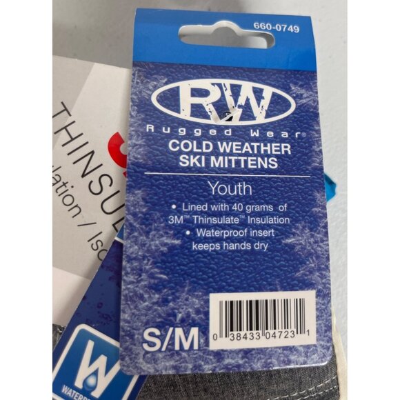 Rugged Wear Youth Cold Weather Ski Mittens Insulated Blue Gray Size S/M New - Picture 5 of 7